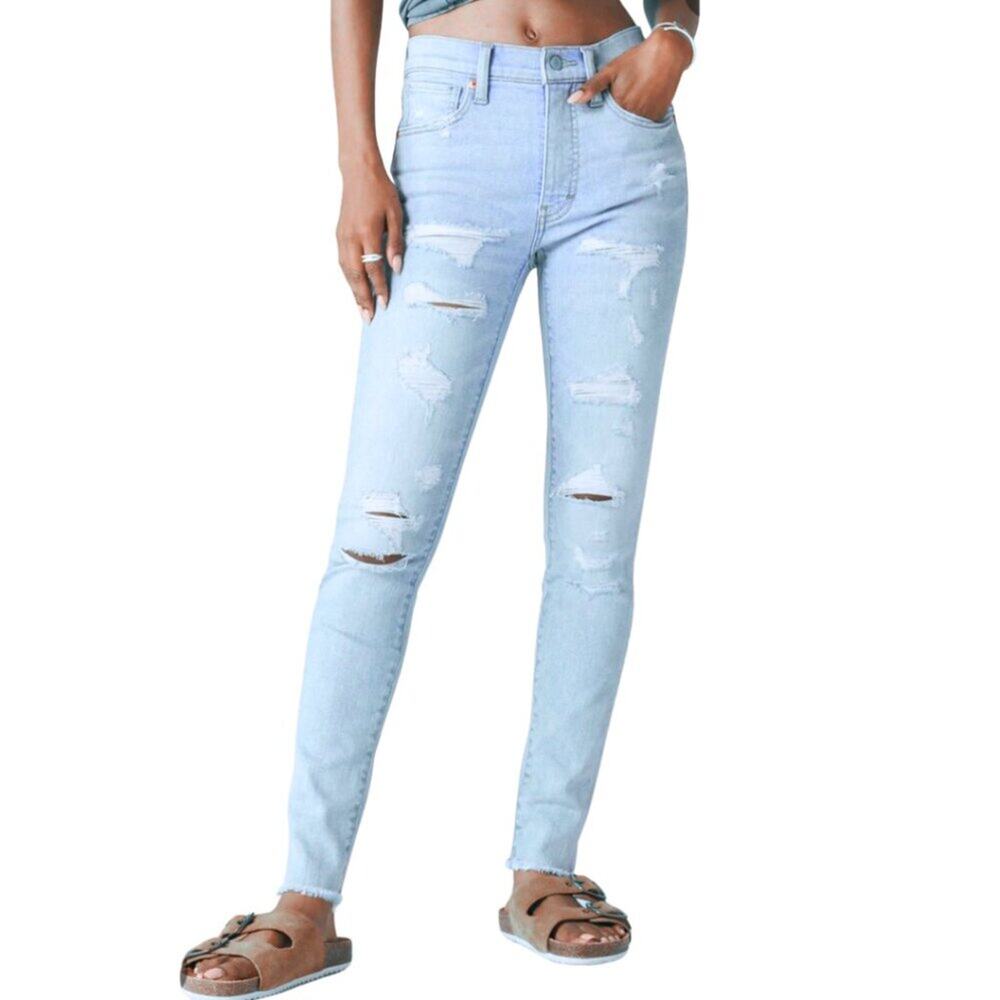 Lucky Brand 4/27 Ankle Bridgette Skinny Light Wash Distressed Blue Jeans